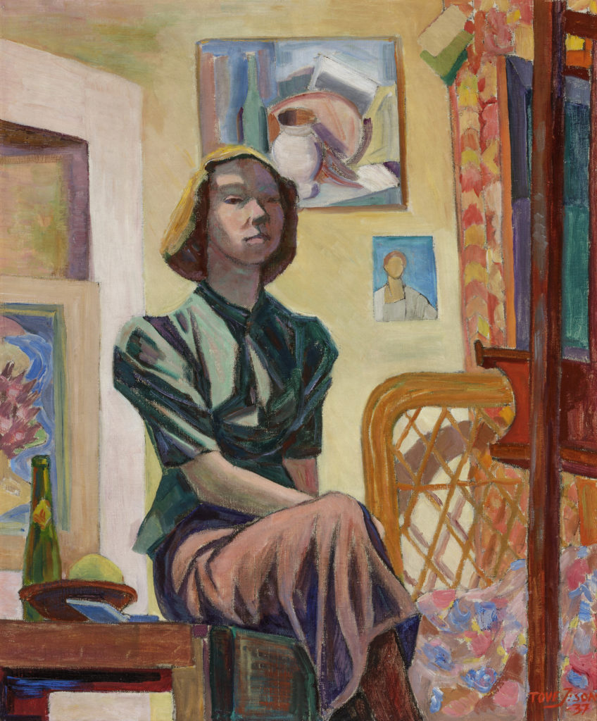 Self-portrait with chair. Oil painting by Tove Jansson.