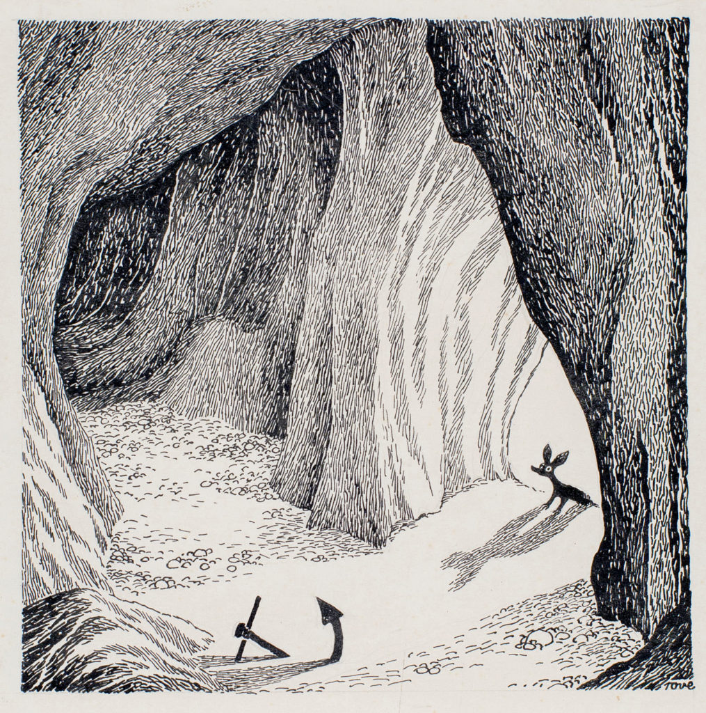 Sniff's cave. Tove Jansson's illustration in Comet in Moominland.