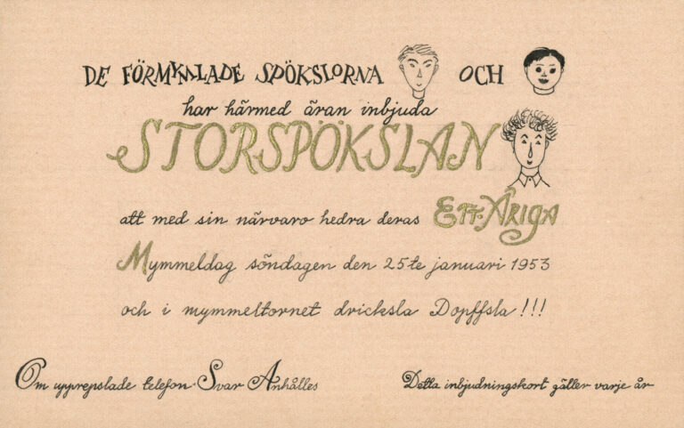 tove jansson lust arbete britt-sofie foch inbjudningskort. © Svenska litteratursällskapet i Finland, SLSA 1210