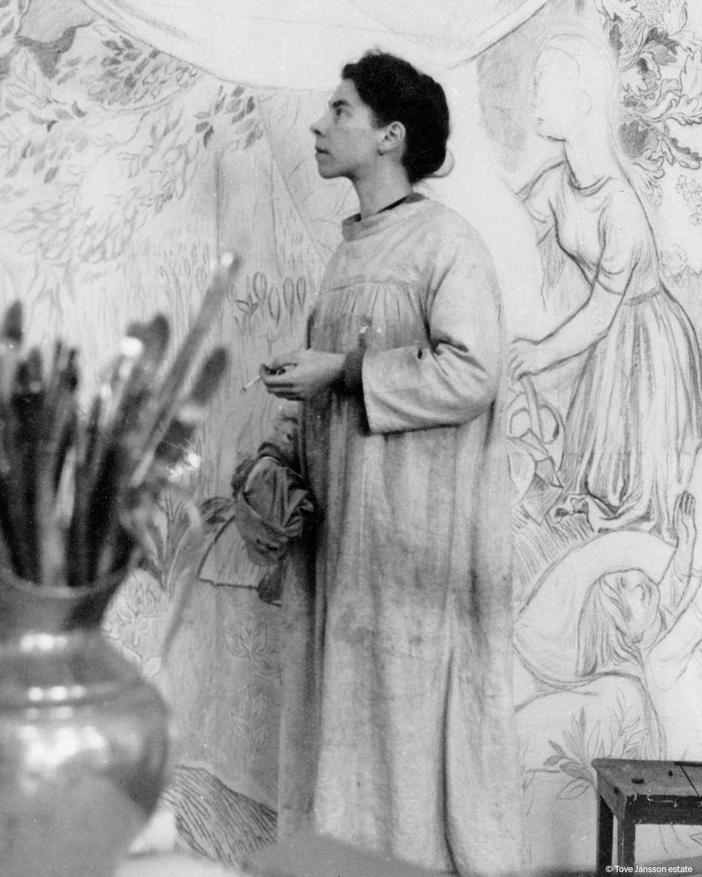 Tove Jansson black and white portrait fresco