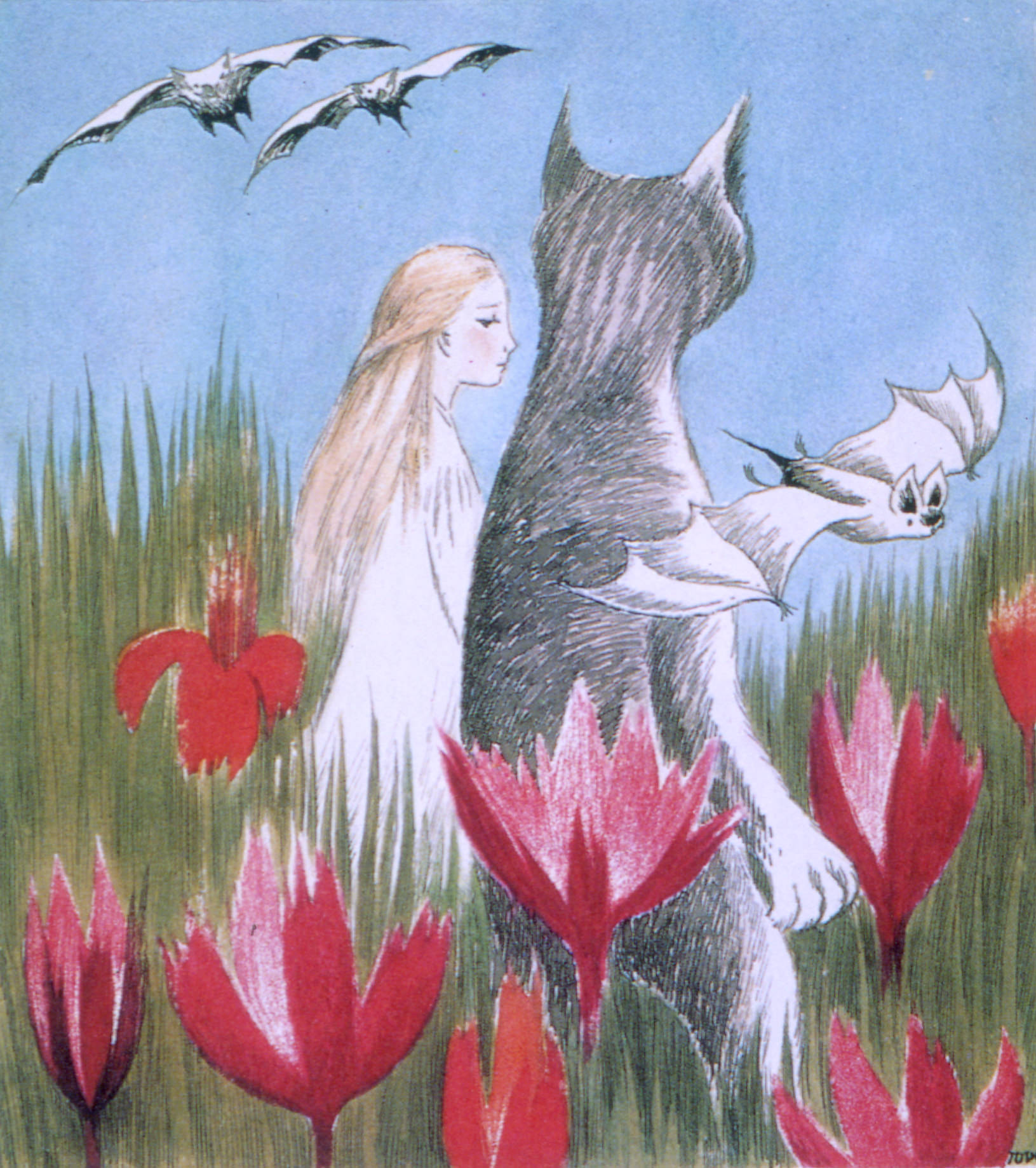 Tove_Jansson_illustration_girl_cat_bat_Alice_in_wonderland_1966