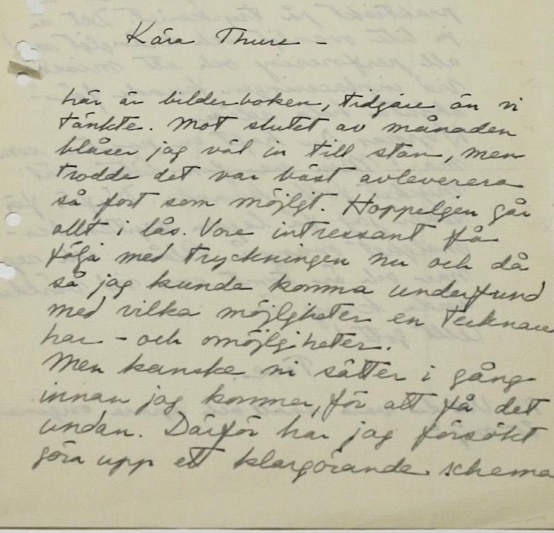 Tove Janssons brev till förläggaren Thure Svedlin på Schildts.