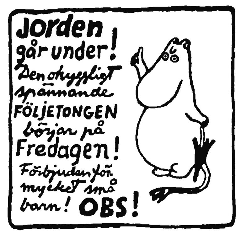 Tove Janssonin ensimmäinen Muumi-sarjakuva Ny Tid -lehdessä, 1947.