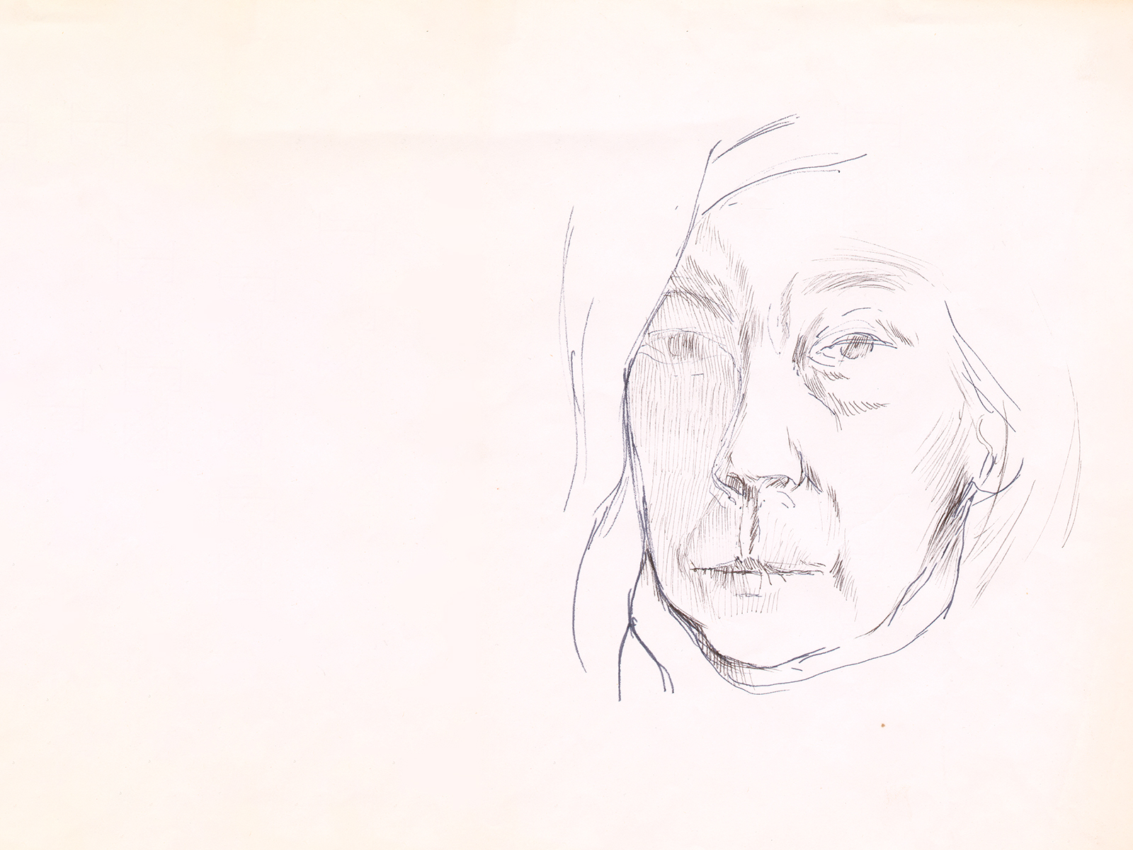 Tove Jansson sketch for self-portrait, displayed at Oslo exhibition.